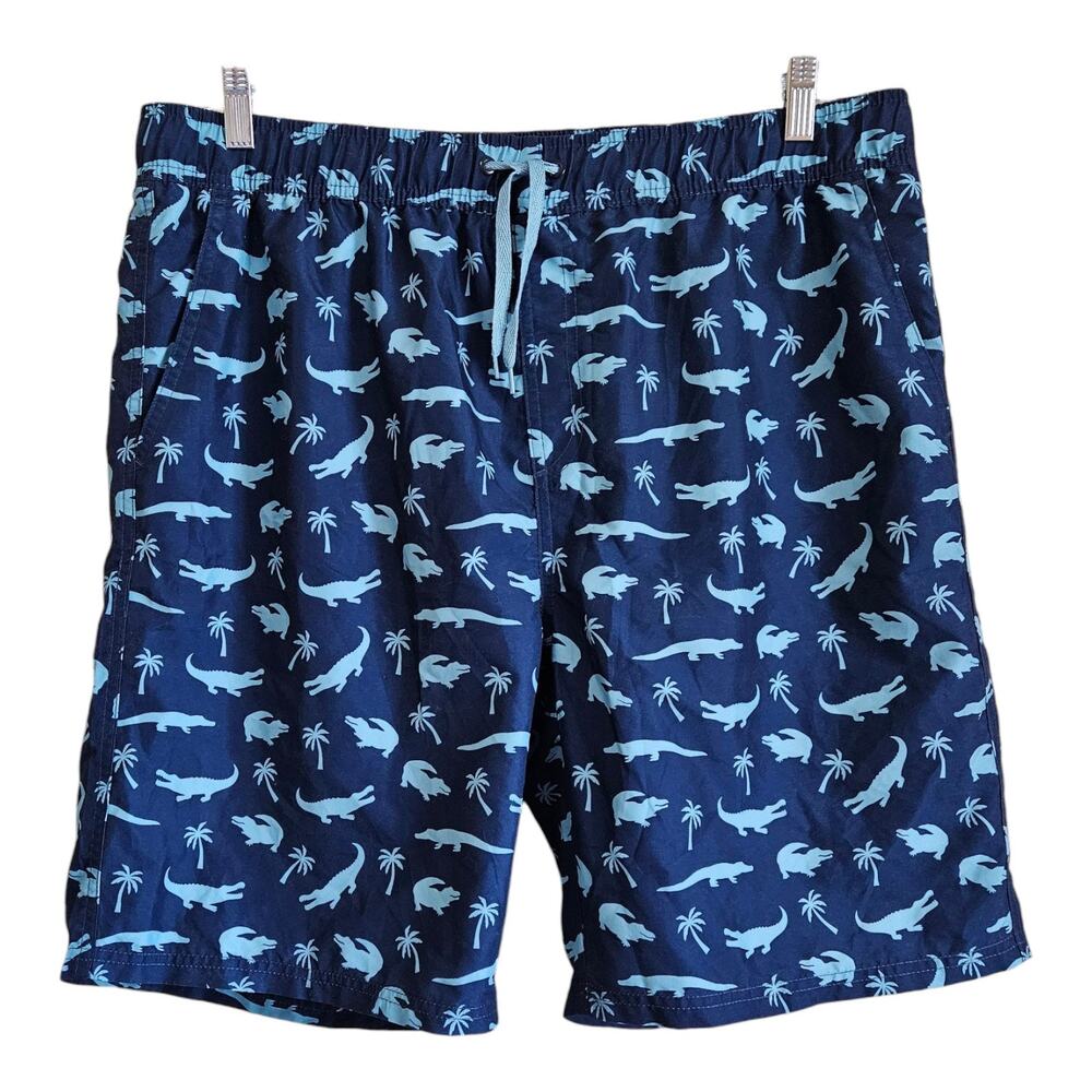 MOUNTAIN AND ISLES Men XXL 2XL Swim Trunks Shorts Blue Alligators Mesh Lined 8"